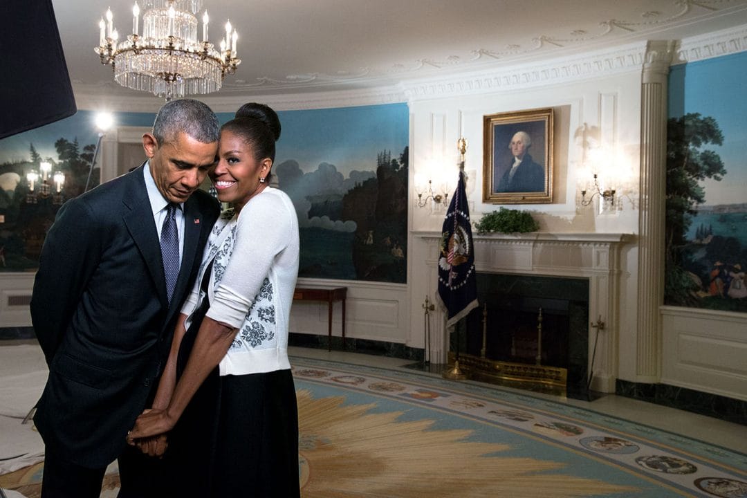 March 27, 2015 "The First Lady snuggled against the President during a video taping for the 2015 World Expo in the Diplomatic Reception Room of the White House." (Official White House Photo by Amanda Lucidon) This official White House photograph is being made available only for publication by news organizations and/or for personal use printing by the subject(s) of the photograph. The photograph may not be manipulated in any way and may not be used in commercial or political materials, advertisements, emails, products, promotions that in any way suggests approval or endorsement of the President, the First Family, or the White House.